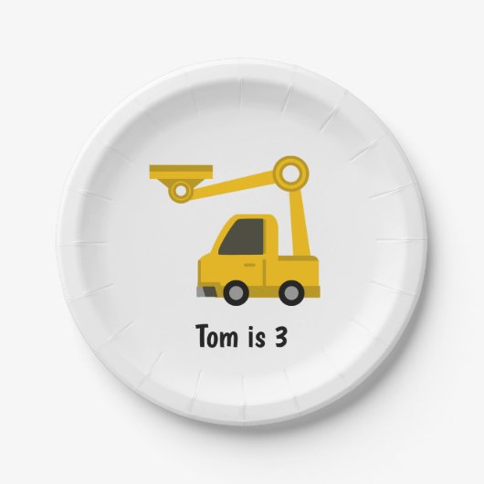 建築クレーントラックパーソナライズされた誕生日  ペーパープレート (正面)