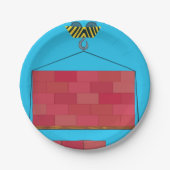 建築クレーン吊り上げレンガ壁 ペーパープレート (正面)