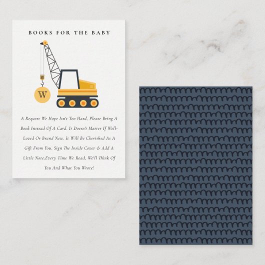 建築クレーン車のベビーシャワー用ブック エンクロージャーカード (正面/裏面)