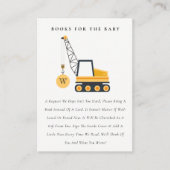 建築クレーン車のベビーシャワー用ブック エンクロージャーカード (正面)