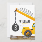 建築クレーン車の誕生日パーティー 招待状 (正面)