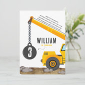 建築クレーン車の誕生日パーティー 招待状 (スタンド正面)