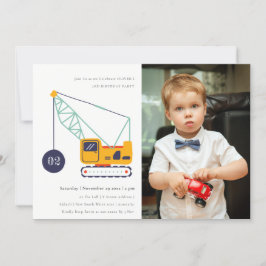 建築クレーン車写真誕生日招待状 サンキューカード
