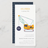 建築クレーン車Any年齢誕生日招待状 サンキューカード (正面/裏面)