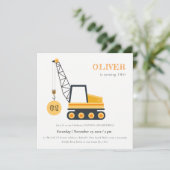 建築クレーン車Any年齢誕生日招待状 サンキューカード (スタンド正面)