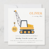 建築クレーン車Any年齢誕生日招待状 サンキューカード (正面)