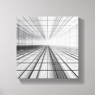 建築グリッドパースペクティブ、3Dワイヤーフレームアート、 キャンバスプリント