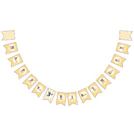 建築サイトの誕生日会バナーの下 バンティングフラッグ