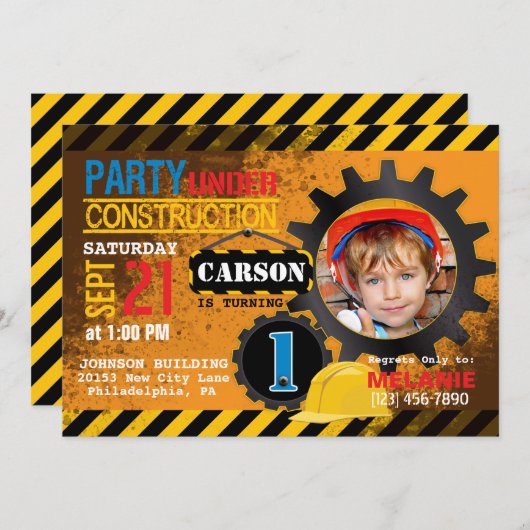 建築サイトギア誕生日パーティーの招待 招待状 (正面/裏面)