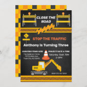 建築サイトクローズザロード子供の誕生日 招待状 (正面/裏面)