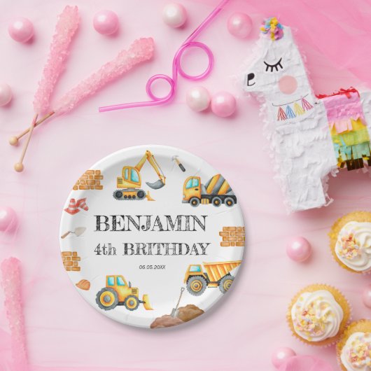 建築サイトダンプトラックディガー誕生日パーティー ペーパープレート (パーティー)