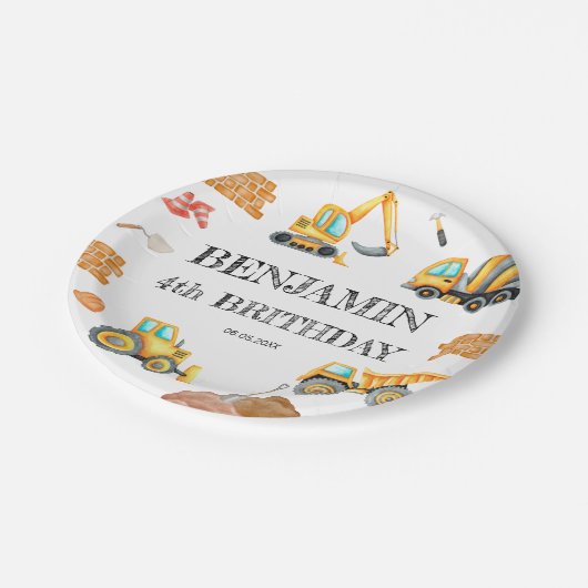 建築サイトダンプトラックディガー誕生日パーティー ペーパープレート (アングル)