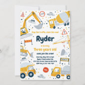 建築サイトダンプトラックディガー誕生日パーティー 招待状 (正面)