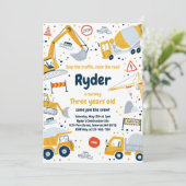 建築サイトダンプトラックディガー誕生日パーティー 招待状 (スタンド正面)