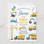 建築サイトダンプトラックディガー誕生日パーティー 招待状 (正面)