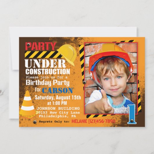 建築サイト誕生日パーティーの招待 招待状 (正面)