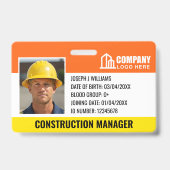 建築サイトIDロゴバーコードオレンジ色テンプレート バッジ (正面)
