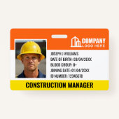 建築サイトIDロゴバーコードオレンジ色テンプレート バッジ (正面)