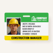 建築サイトIDロゴバーコードグリーンテンプレート バッジ (正面)