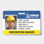 建築サイトIDロゴバーコードネイビーテンプレート バッジ (正面)