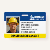 建築サイトIDロゴバーコードネイビーテンプレート バッジ (正面)