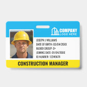 建築サイトIDロゴバーコードブルーテンプレート バッジ (Front)