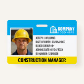 建築サイトIDロゴバーコードブルーテンプレート バッジ (正面)