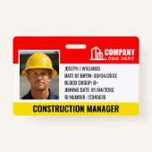 建築サイトIDロゴバーコードレッドテンプレート バッジ (正面)