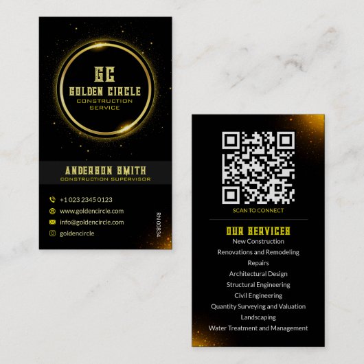 建築サービス金ゴールドグリッター名刺 名刺 (正面/裏面)