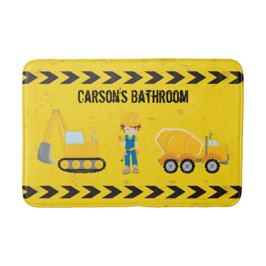 建築ショベルカスタムキッズイエロー バスマット (正面)