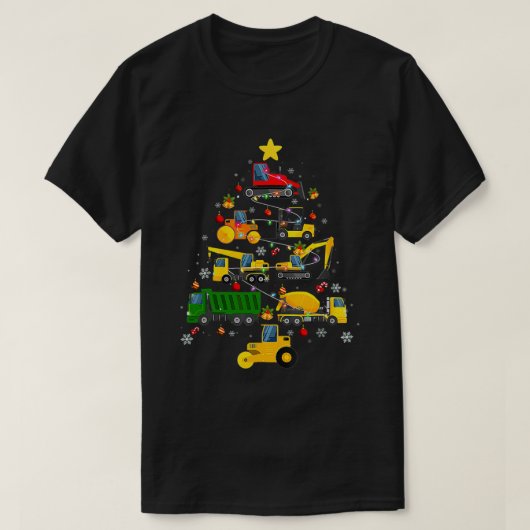建築ショベルクリスマスツリーボーイズ女の子P Tシャツ (デザイン正面)