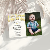 建築シンプルをテーマにしたフォトファースト誕生日 招待状