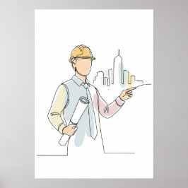 建築シンプル者の単線アート連続 ポスター