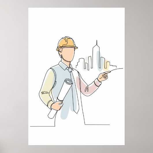 建築シンプル者の単線アート連続 ポスター (正面)