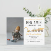 建築シンプル誕生日ダンプトラックパーティー 招待状 (スタンド正面)