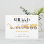 建築シンプル誕生日ダンプトラックパーティー 招待状 (スタンド正面)