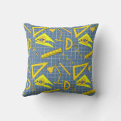 建築スケッチツールパターン(の模様が)あるブルーモノグラム クッション (裏面)