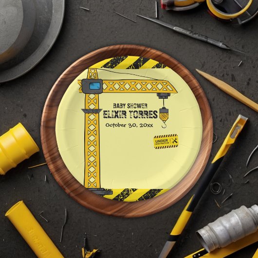 建築タワークレーンのベビーシャワー ペーパープレート
