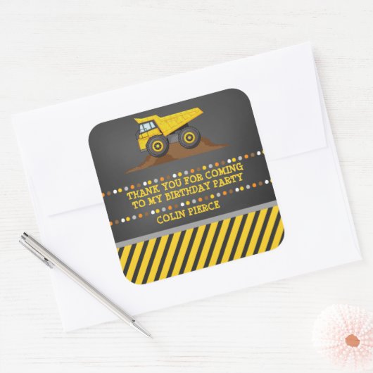 建築ダンプトラックありがとう好意ステッカー スクエアシール (封筒)