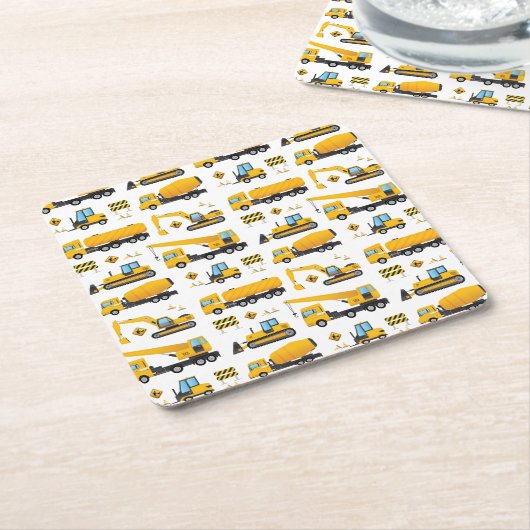 建築ダンプトラックのパターンパーティー供給 スクエアペーパーコースター (アングル)