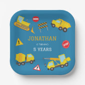 建築ダンプトラックの誕生日の招待状 ペーパープレート (正面)