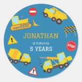 建築ダンプトラックの誕生日の招待状 ラウンドシール (正面)