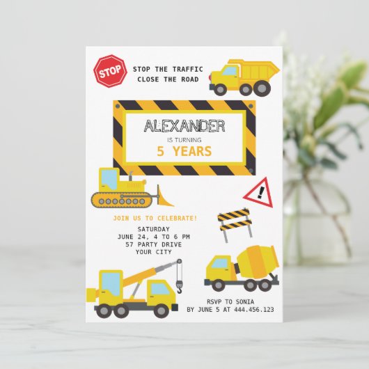 建築ダンプトラックの誕生日の招待状 招待状 (スタンド正面)