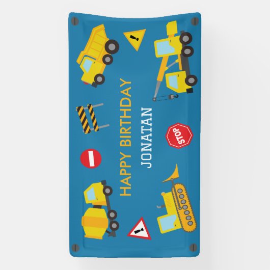 建築ダンプトラックの誕生日の招待状 横断幕 (縦)