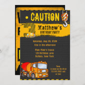 建築ダンプトラックオレンジ – 黄色3番目の誕生日 招待状 (正面/裏面)