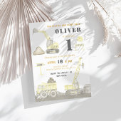 建築ダンプトラックキッズファースト誕生日パーティー 招待状