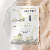 建築ダンプトラックキッズファースト誕生日パーティー 招待状