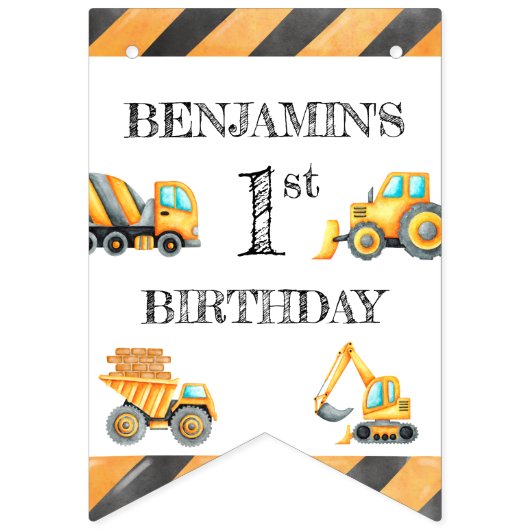 建築ダンプトラックキッズボーイの誕生日 バンティングフラッグ (第1の旗)