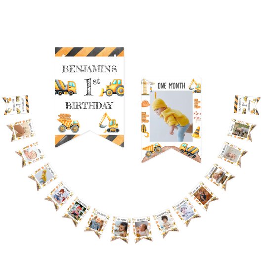建築ダンプトラックキッズボーイの誕生日 バンティングフラッグ