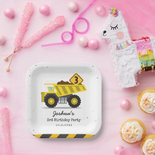 建築ダンプトラックキッズ任意の年齢誕生日 ペーパープレート (パーティー)